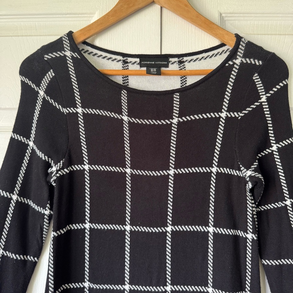 Adrienne Vittadini Grid Pattern Shift Dress – Black/White – Size XS - Picture 2 of 11